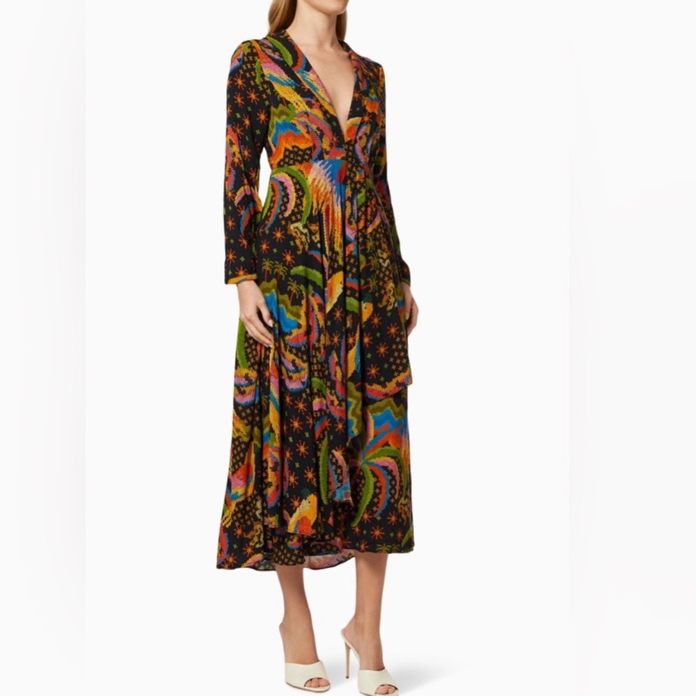 FARM Rio Orange and Green Long Sleeve Sundress